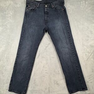 Levi's Classic 501 Mens Y2K Jeans Blue Dark Wash Button Fly Straight Leg 36x32
